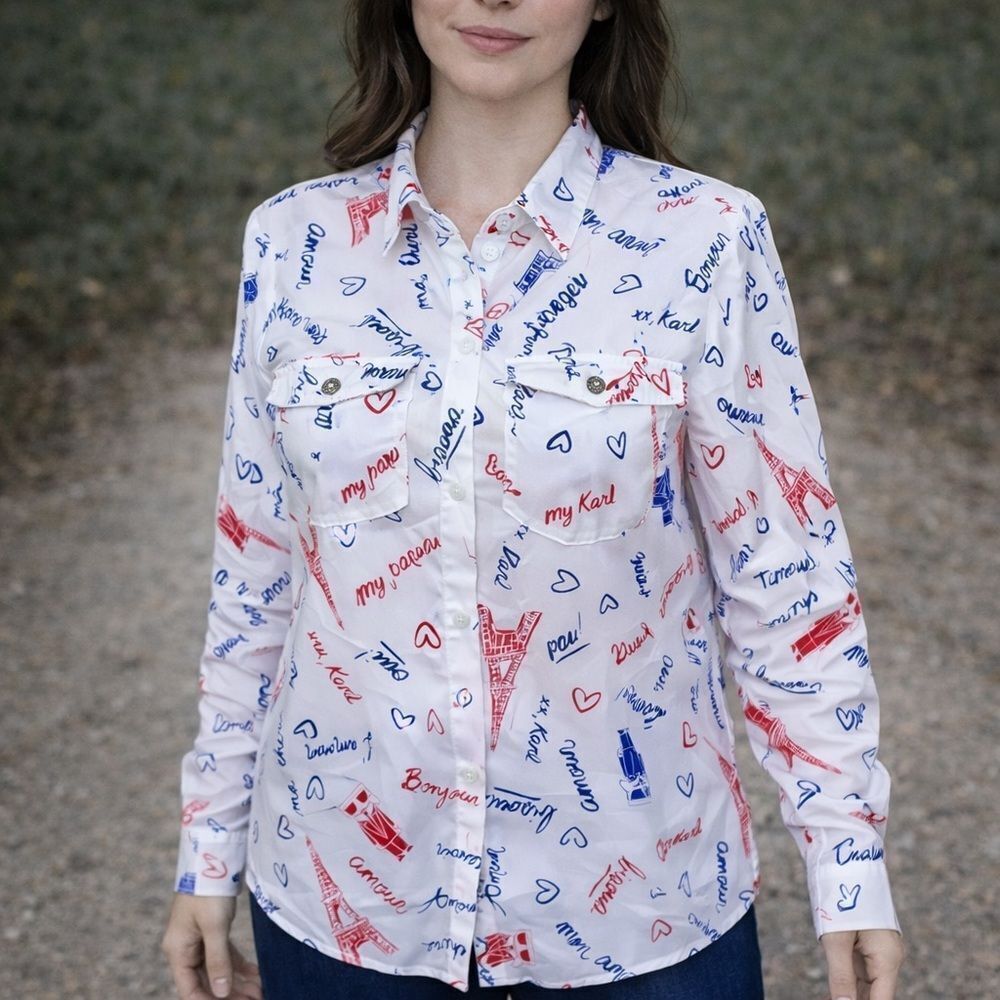 Karl Lagerfeld Paris Amour Red White &Blue Button Down Shirt